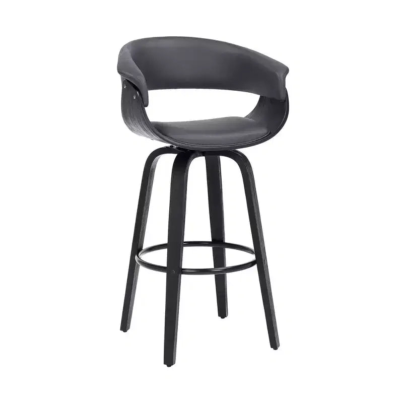 Taburete giratorio de bar de cuero sintético y madera para barra